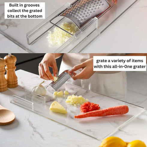 Acrylic Cutting Board With Counter Lip - Clear Cutting Board with Detachable Grater and Spoon Holder for Countertop