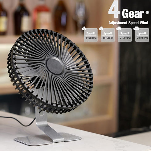 SLENPET 6 inch USB Desk Fan, Adjustable Tilt, 4 Speeds, Ultra-quiet, 90Rotation, Portable, Metal Base, Silver by SLENPET