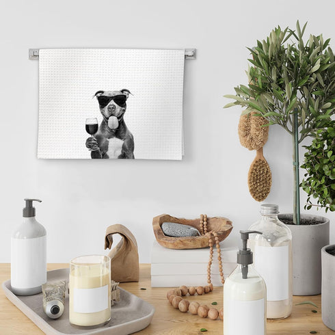 Set 2, Decor(16x24 Inch) Pitbull Gifts Wine Kitchen Towels of Gifts for Pit Bull Dog Wine Lovers Decorative Hand Dish
