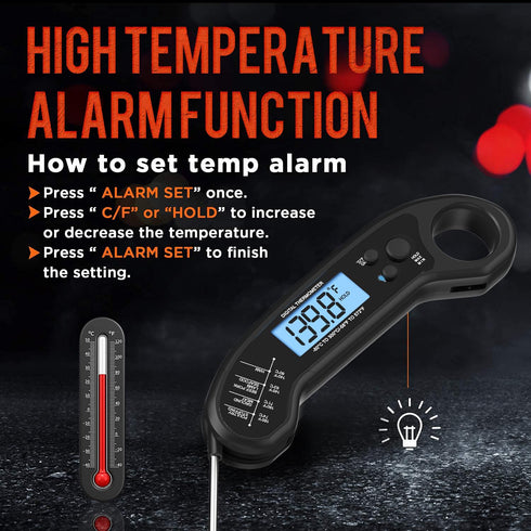 Meat Thermometer Digital, Instant Read Waterproof Food Thermometer for Grill, Cooking, BBQ, Turkey, Candy