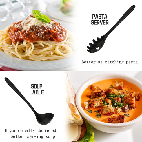 Silicone Kitchen Utensils Set of 10 for Cooking, Nonstick Cookware, Includes Slotted Turner, Soup Ladle, Tongs & Holder