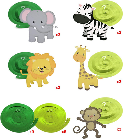 Konsait Jungle Animal Hanging Swirl Decoration, 30 Pack Safari Theme Zoo Swirls for Birthday Party Decor