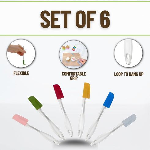 Evelots Set of 6 Mini Silicone Spatulas - Small Kitchen Cooking & Baking Utensils, Heat Resistant BPA Free