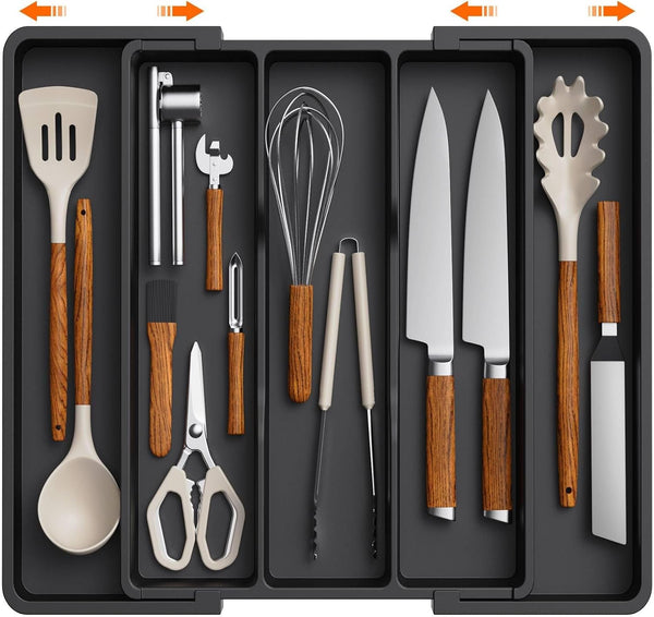 Lifewit Expandable Utensil Organizer for Kitchen Drawers, Adjustable Cutlery Holder, Plastic Storage Divider for