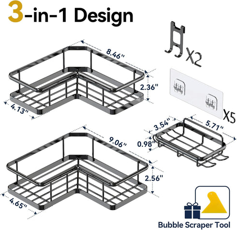 3-Pack YASONIC Shower Caddy Corner, Adhesive Rustproof Stainless Steel Shower Shelves with Soap Holder, No Drilling