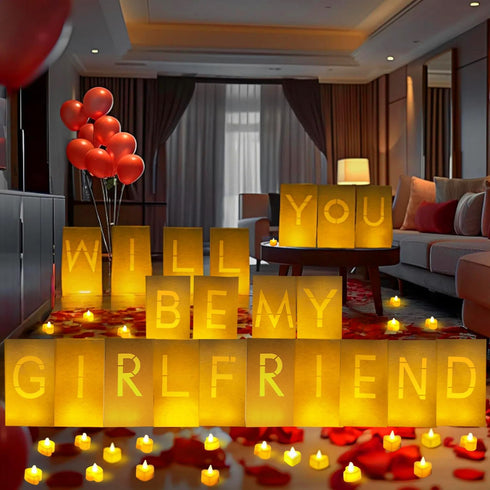 30PC 2000PC Will You Be My Girlfriend Light Up Letters Luminary Bags, Banner, Romantic Decoration Kit with Bright LED