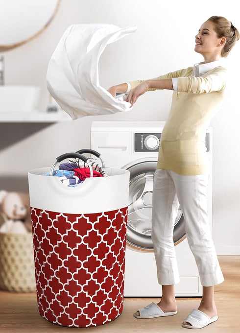 Large Collapsible Laundry Basket, 115L Waterproof Hamper Bag with Handles for College Dorm, Family, Red
