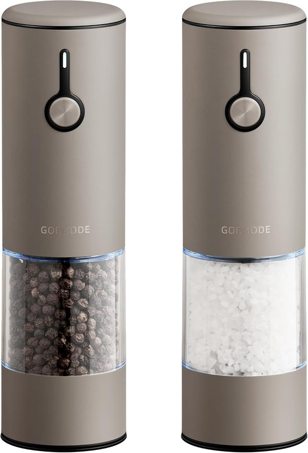 Stainless Steel Rechargeable Electric Salt and Pepper Grinder Set, USB Charging with