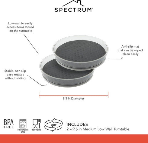 Spectrum Lazy Susan Organizer - Hexa Round Medium (2-Pack) for Cabinet, Refrigerator, Pantry, Rotating Storage