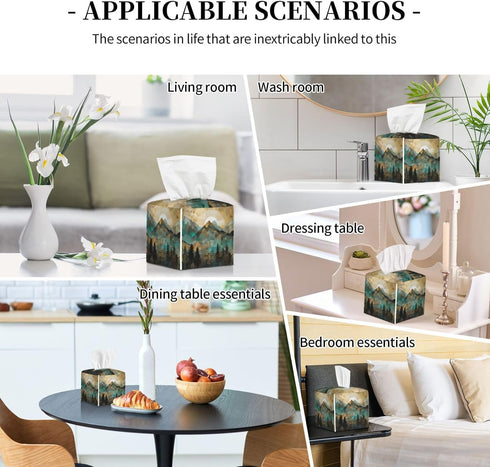 Square Tissue Holder for Vanity, Mountains Trees Landscape Sunrise Tissue Box Decor (5.2"x5.2"x5.2") for Home/Car/Office