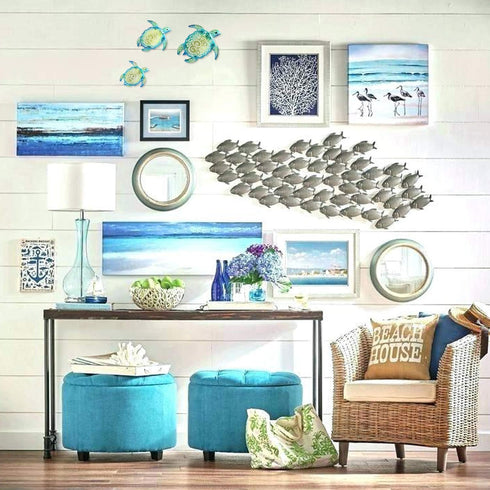 YOUIN Set of 3 Metal Sea Turtle Beach Theme Wall Art Decorations for Indoor Outdoor Bathroom Garden