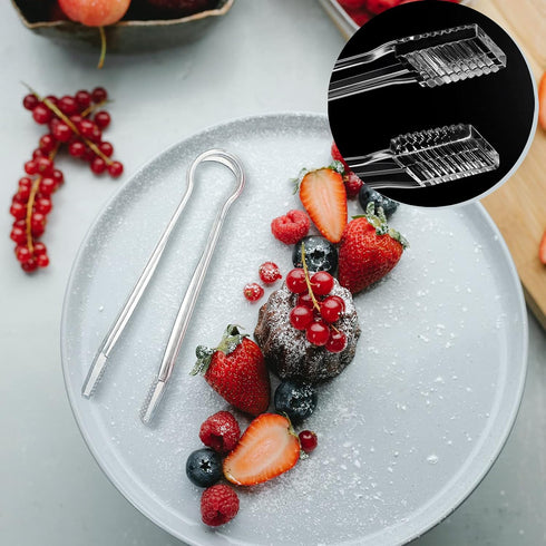 Patelai 10 Pieces Small Plastic Serving Tongs for Appetizers, Clear Mini Sugar Cube Buffet Ice Tongs, 6.3 Inch