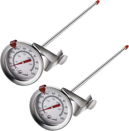 KT THERMO Deep Fry Thermometer with Instant Read, 12" Stainless Steel Meat Cooking Thermometer (2-Pack)