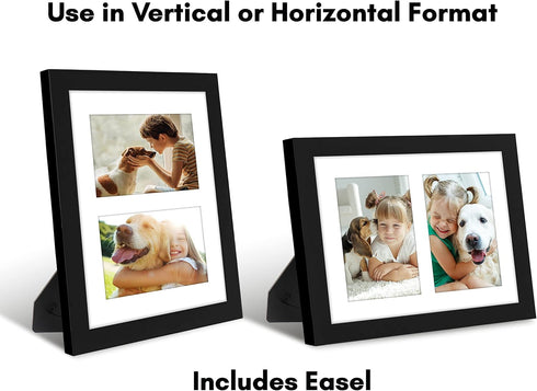 Americanflat 4x6 Double Picture Frame, Shatter-Resistant Glass, Fits Two 4x6 Photos or One 8x10, Black