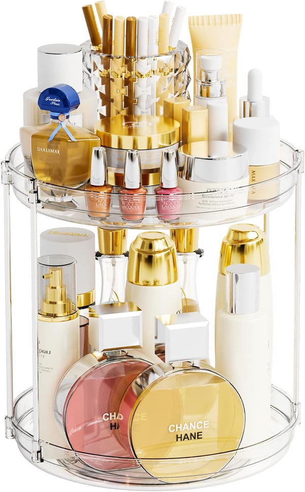 Yieach Clear 360 Rotating Bathroom Counter Organizer,2 Tier Spinning Perfume Organizer and Makeup