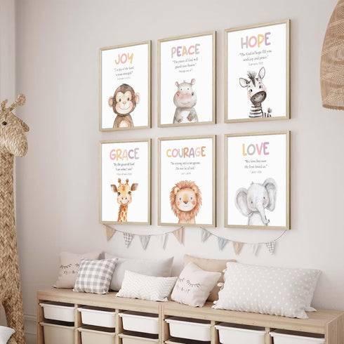 Lhoiplme 12x16x6 Inch Nursery Animal Wall Art Decor Safari Bible Verse Poster Christian Nursery Canvas Wall Decor Baby
