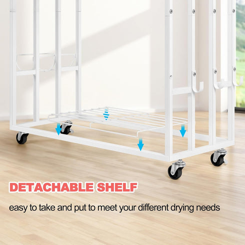 6 Freestanding Towel Rack for Bathroom Rolling Towel Storage Cart On Wheels Blanket Ladder with Shelf & Hooks, Outddoor