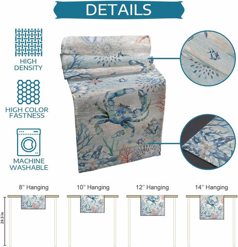 Lsrtoss 48 Inches Summer 13" 48" Coastal Crab Table Runner Long Farmhouse Dress Scarves, Nautical Beach Starfish Coral