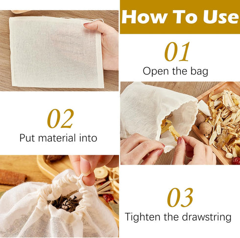 24 Pack (6 8 inch) TUZAZO Reusable Spice Bags for Cooking, Cheesecloth Bags for Straining, Drawstring Cotton Tea Bags