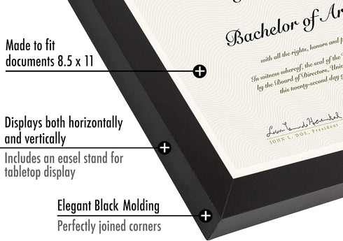 Americanflat 8.5x11 Diploma Frame, Black, Shatter-Resistant Glass, Engineered Wood, Legacy Collection