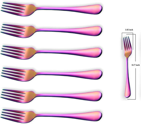 Kyraton 6 Pieces Rainbow Dinner Fork Set - Stainless Steel 8.17 Inch Colorful Titanium Plating Silverware