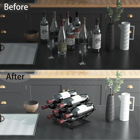 Wine Rack Countertop - Black Metal Wine Bottle Organizer for Home Bar, Kitchen, Cabinet, Tabletop (7 Bottles Capacity)