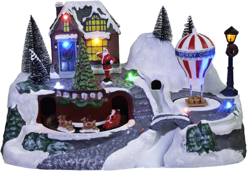MerryPulse Christmas Village House with Train, 8 Christmas Songs & LED Lights, Collectible
