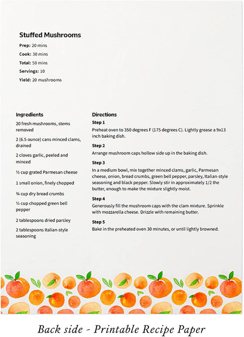 Jot & Mark Recipe Card Paper Full Page 8.5x11 with Crystal Clear Page Protectors for 3 Ring Binder, 30 Count (Peach