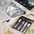 Ayiaren Wooden Cutlery Tray, Kitchen Utensil Drawer Organizer, Black Bamboo Flatware Divider