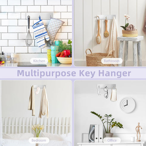 VIS'V Wall Mount Key Holder, Silver Self Adhesive Key Hanger with 3 Hooks, Key Rack for Entryway Hallway