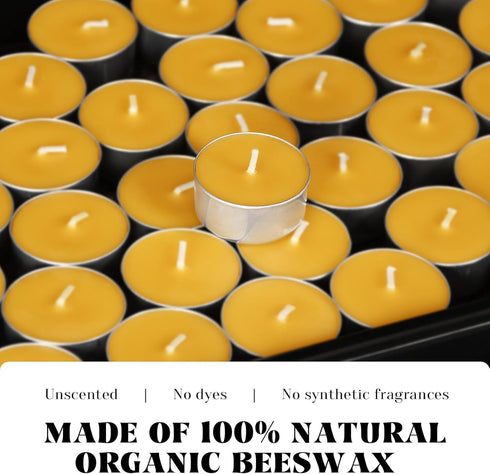 4-5 Pack 36 Natural Beeswax Tea Candles in Metal Aluminum Cup - Organic Mini Beeswax Candle Natural Scent Smokeless
