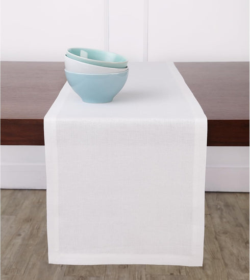 Solino Home Linen Table Runner, 48 Inches, 100% Pure White Linen, 14 x 48 Inch for Dresser and Coffee Tables