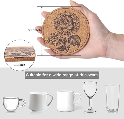 Staruby 12 Coasters for Drinks pcs Absorbent Cork Coasters with Flower Coaster for Coffee Table Housewarming Gifts