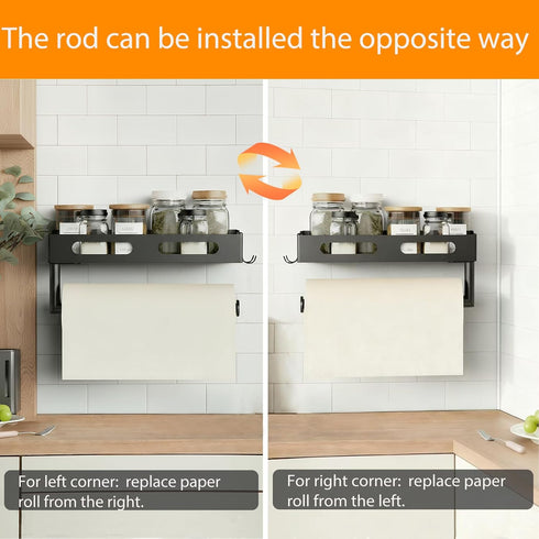 2 Paper Towel Holder Wall Mount for Kitchen, Paper Towel Holder with Shelf for Bathroom, RV Paper Towel Rack, Spice