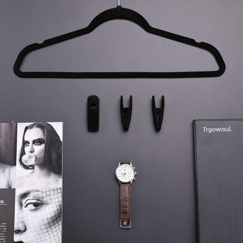 Trgowaul Thin Velvet Hangers Clips, Strong Finger Clips for Pants (20pc, Black)