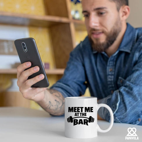 Panvola Meet Me At The Bar Weightlifting Gift Mug, Funny Ceramic Gym Coach Mug for Dad, Husband, or Brother