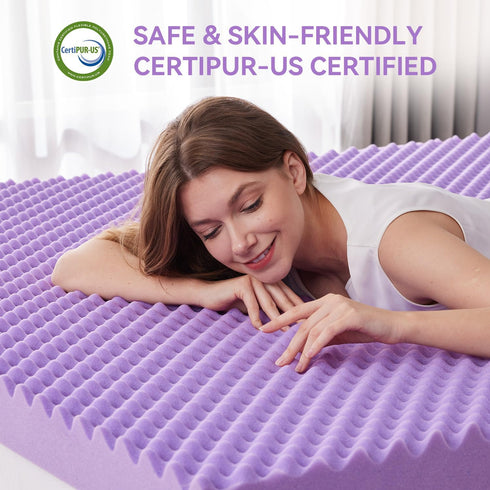 SINWEEK 2 Inch Egg Crate Memory Foam Mattress Topper - Twin XL, Pressure Relieve CertiPUR-US Certified, Purple