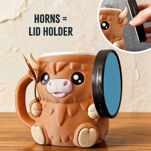 FUNKY WIZARD 16 oz Highland Cow Ice Cream Pint Holder with Hoof Slots to Hold Your Spoon, for Pints, Leak-Proof