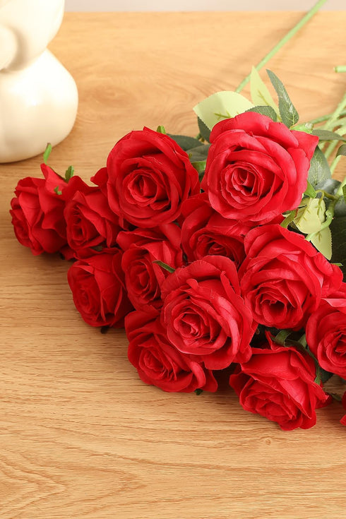 Luyue 10PCS Artificial Roses Flower with Stems, Realistic Long Stem Faux Rose for Valentine's Day Wedding Home Decor
