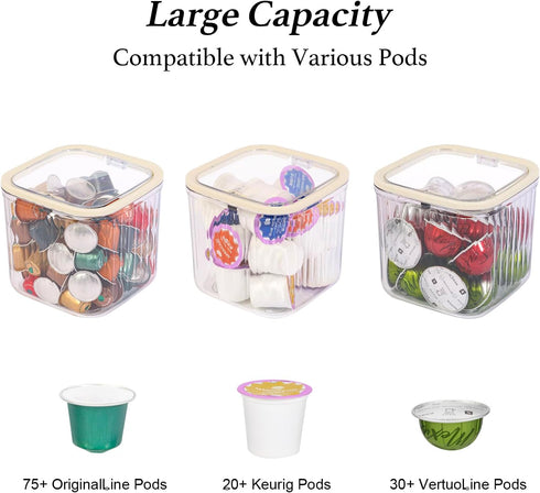 Clear Coffee Pod Holder with Lid, Small Food Storage Organizer Bins for Kitchen, Pantry, and Cabinet Organization