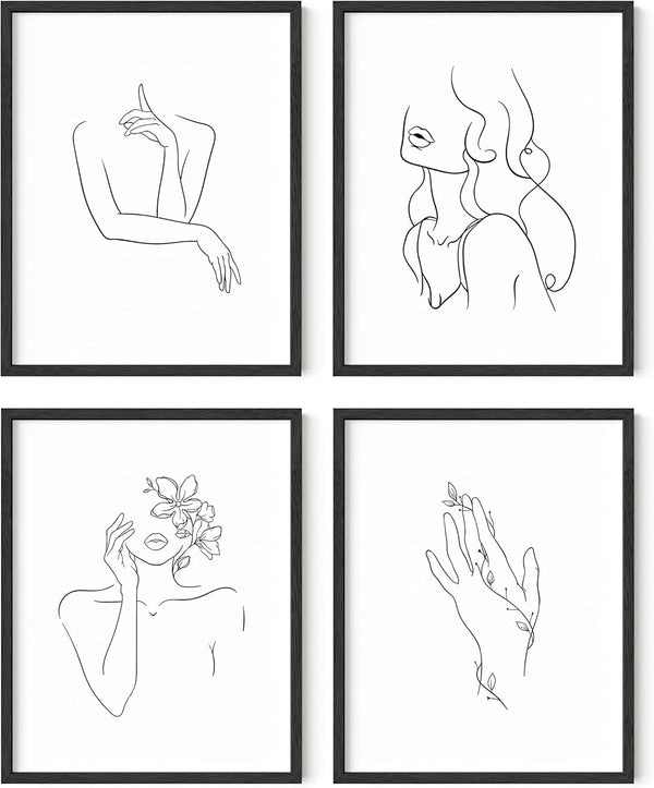 RipGrip Minimalist Line Art Prints Set of 4, Aesthetic Black and White Wall Art Painting (Unframed, 11x14)