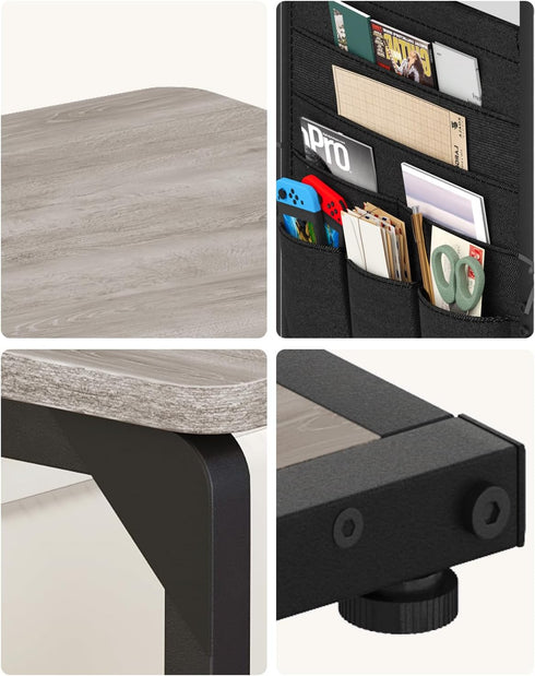 Vovonusy ET-P-GY1 Wood Pedestal Small TV Trays for Eating, C Shaped End Table Storage Bag, Sofa Side Table for Couch