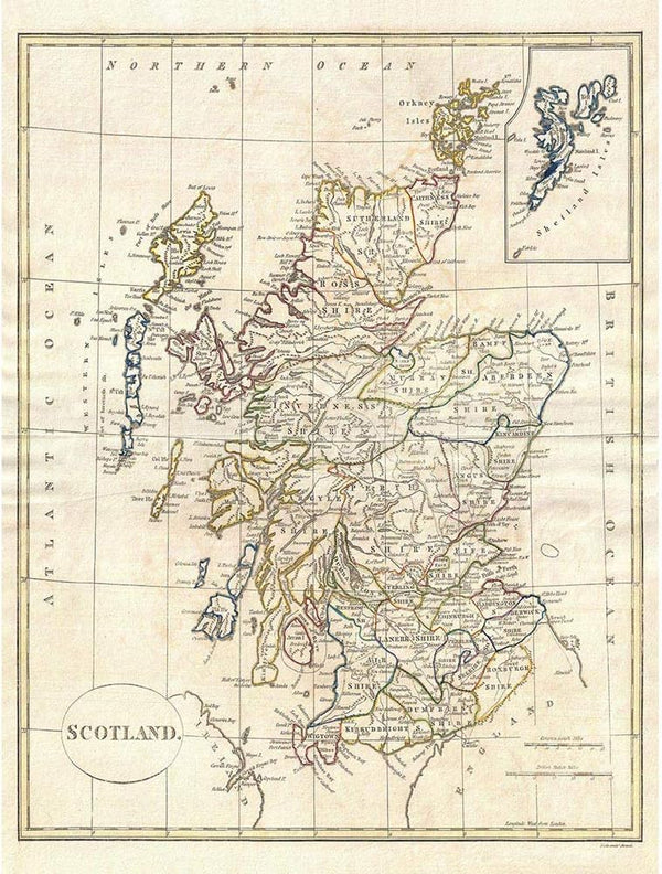 Wee Blue Coo 1799 Clement Cruttwell Map Scotland Vintage Wall Art Print Poster, Unframed Home Decor Premium