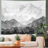 kampdream Mountain Forest Tapestry, Misty Foggy Black and White Tree Landscape Watercolor Art Wall Tapestries for