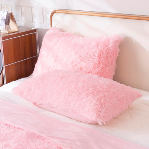 Set 2, (20"x26", Faux Fur Fluffy Fuzzy Plush Pink Pillow Case of Soft Decorative Pillow Covers for Bed, Bedroom, Living
