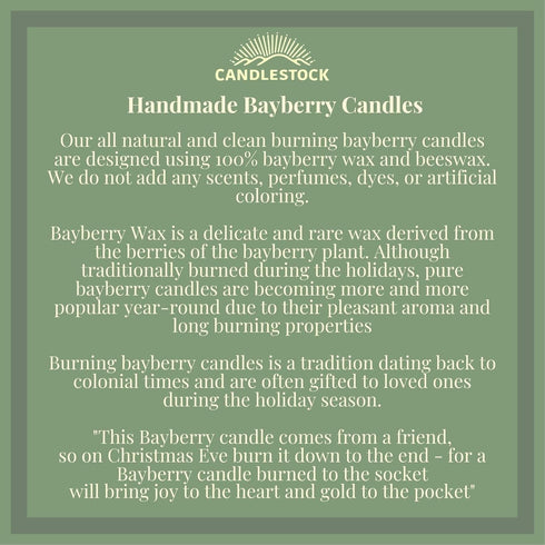 Candlestock 8 Inch Real Bayberry Taper Candle Pair, Pure Bayberry and 100% USA Beeswax Blend, Dripless