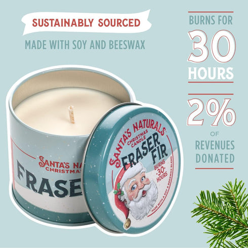 Santa's Naturals Fraser Fir Christmas Candle (9oz) | Authentic Pine Scent | Holiday Gift | Burns 30+ Hours | Made in