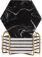 Cool Black Marble Coaster Set with Holder, Hexagon Absorbent Coasters, Modern Ceramic 6 Pack for Beverage Decor
