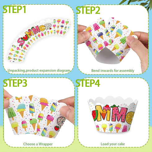 Fouliki Set-Wedding Ice Cream Cupcake Liners & Toppers Four Seasons Baby Shower Birthday Party Decorations,Baking