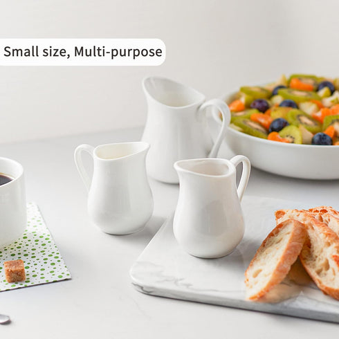 2 Pack 4 Oz Gurygo Classic White Ceramic Small Creamer Pitcher with Handle- Fine Porcelain Small Milk Pitcher - Ceramic